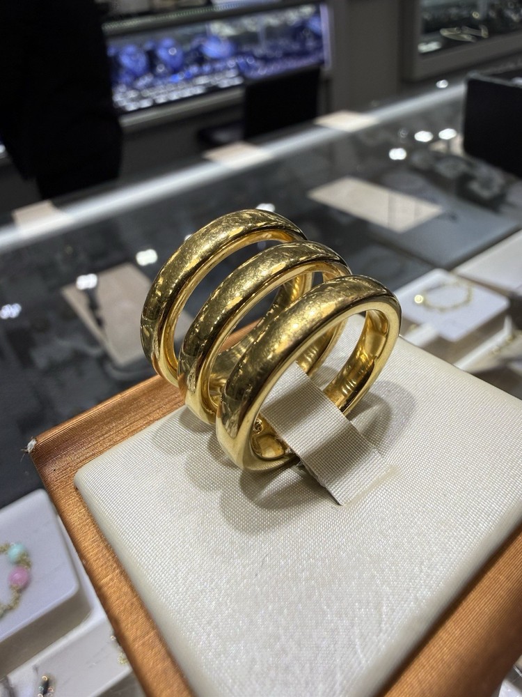 14K Yellow Gold Italian Made Three Row Ring Size 7.5