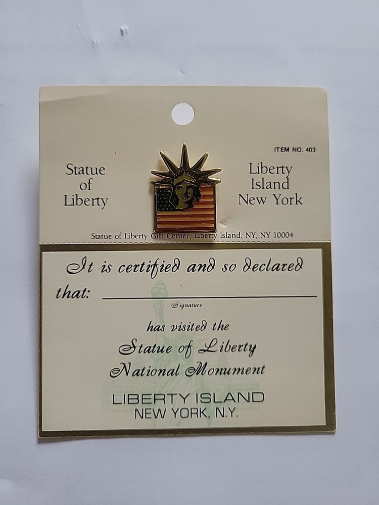 Vintage 1983 US Flag & Statue of Liberty Lapel Pin from Liberty Island NY by E. Hill Inc