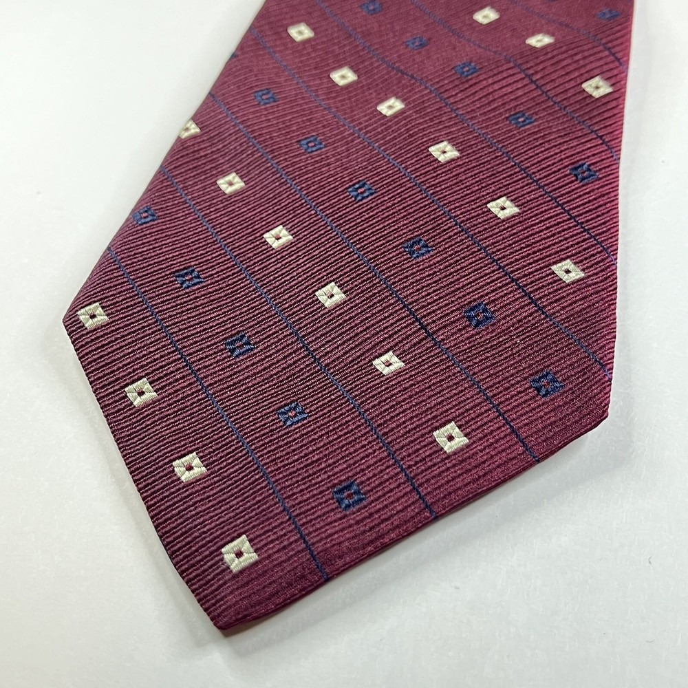 Tommy Hilfiger Mens Silk Tie Burgundy Diamond Striped 57x4 Inches