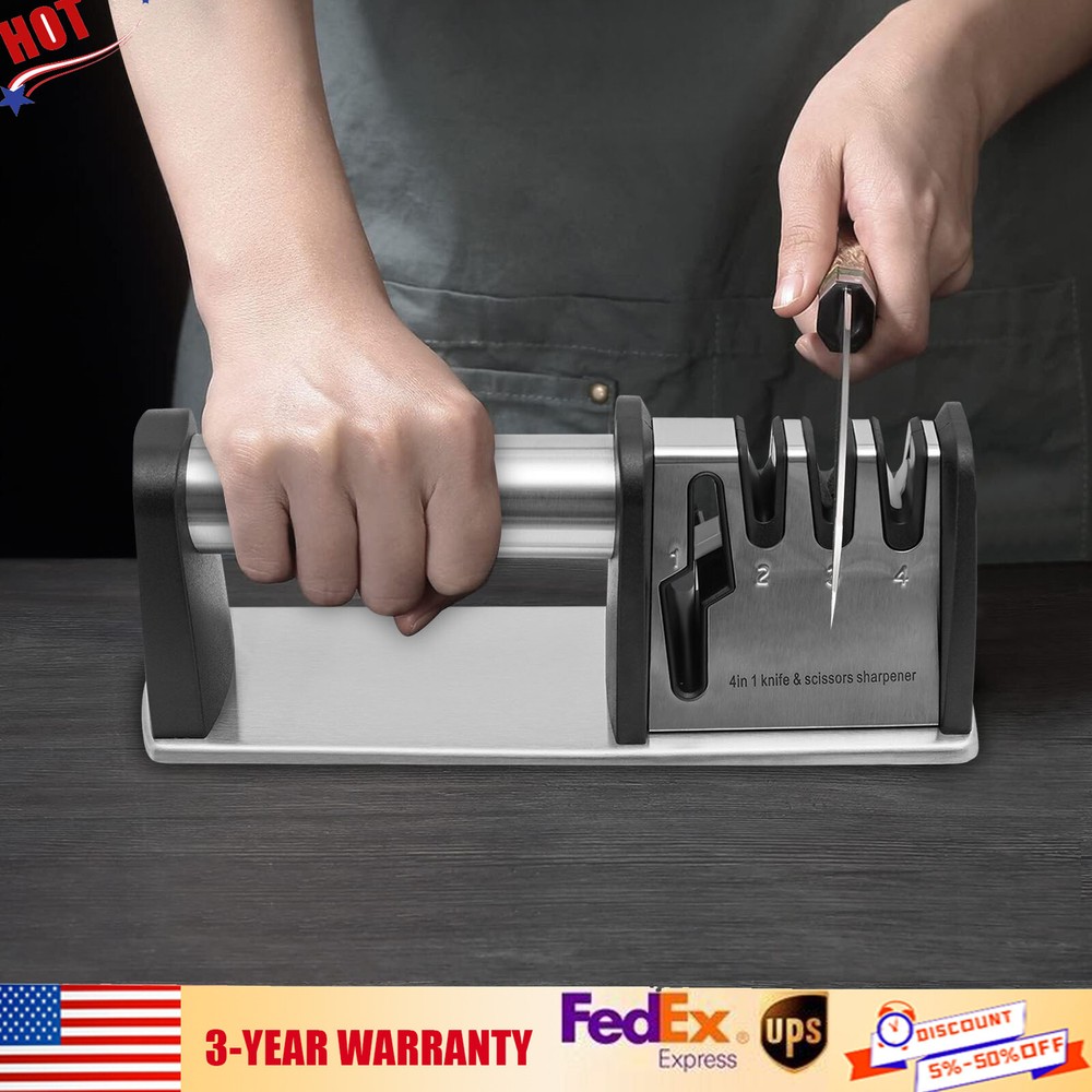 4-Stage Professional Knife Sharpener with Ceramic & Tungsten Blades