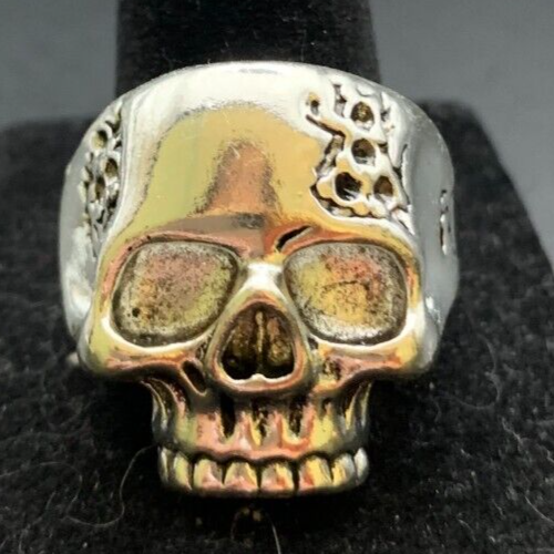 Vintage Antique Silver Tone Skull Ring - Size 11