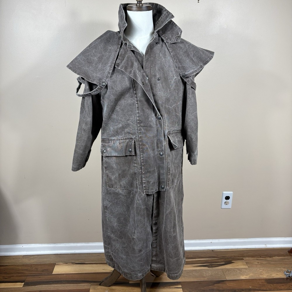 Vintage Australian Outback Collection Rugged Canvas Duster Coat USA Sz S Brown