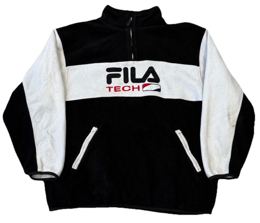 Vintage 90s FILA Tech Fleece Quarter Zip Jacket Colorblock Men’s Large Stains