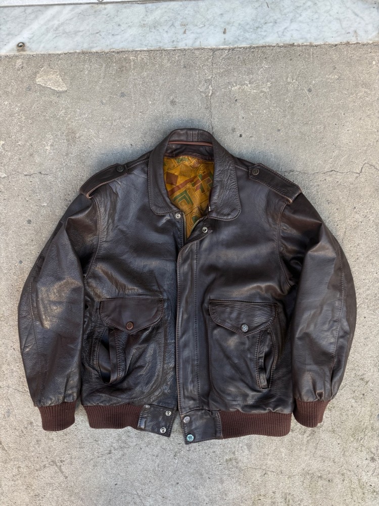 Genuine Leather Made In Italy Brown Bomber Aviator Jacket Size M