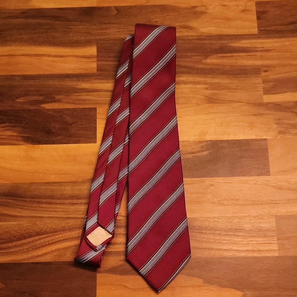 Christian Dior Silk Men's Tie Burgundy Blue  Striped,  READ DESCRIPTION