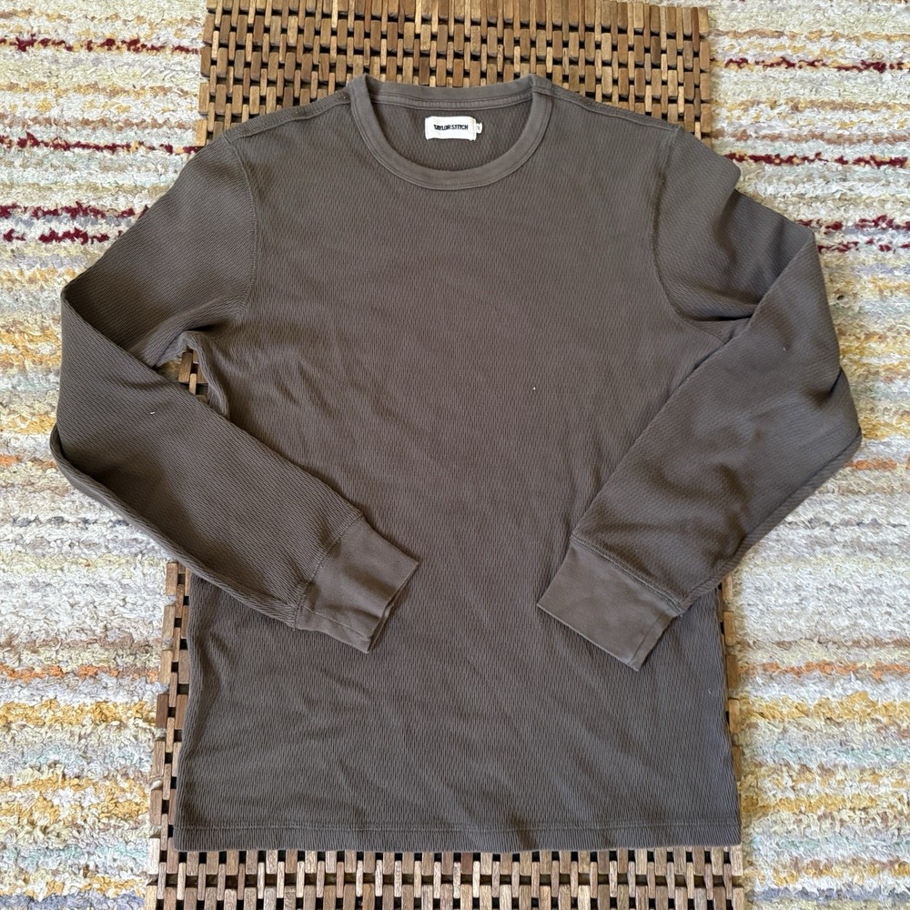 Huckberry Taylor Stitch Heavy Bag Waffle Henley Long Sleeve Shirt Brown Small 38