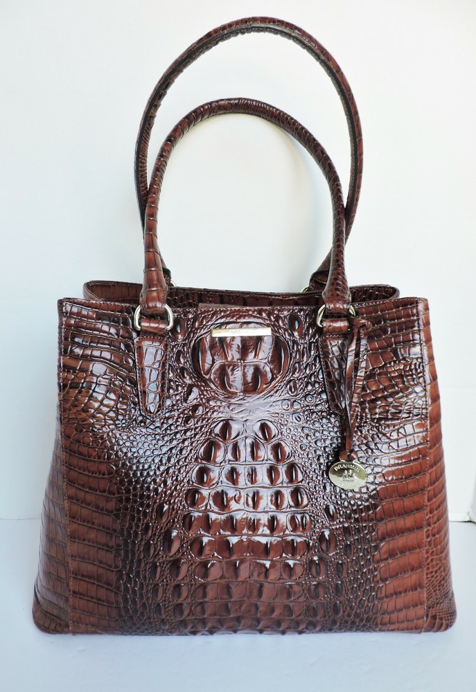Brahmin Joan Croc Embossed Leather Tote in Pecan Brown NWT