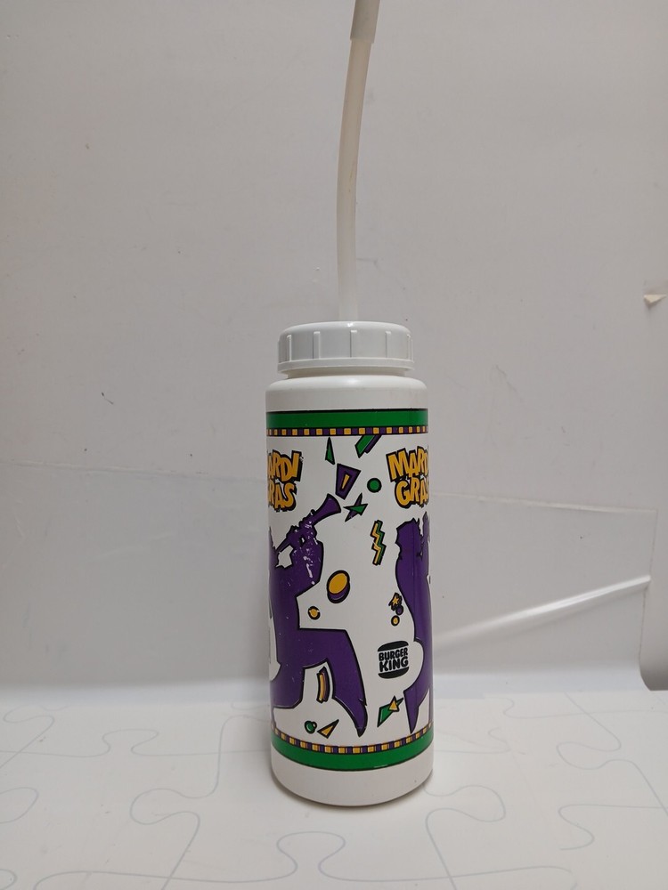 Vintage Burger King Mardi Gras 89 Tumbler Cup With Long Straw