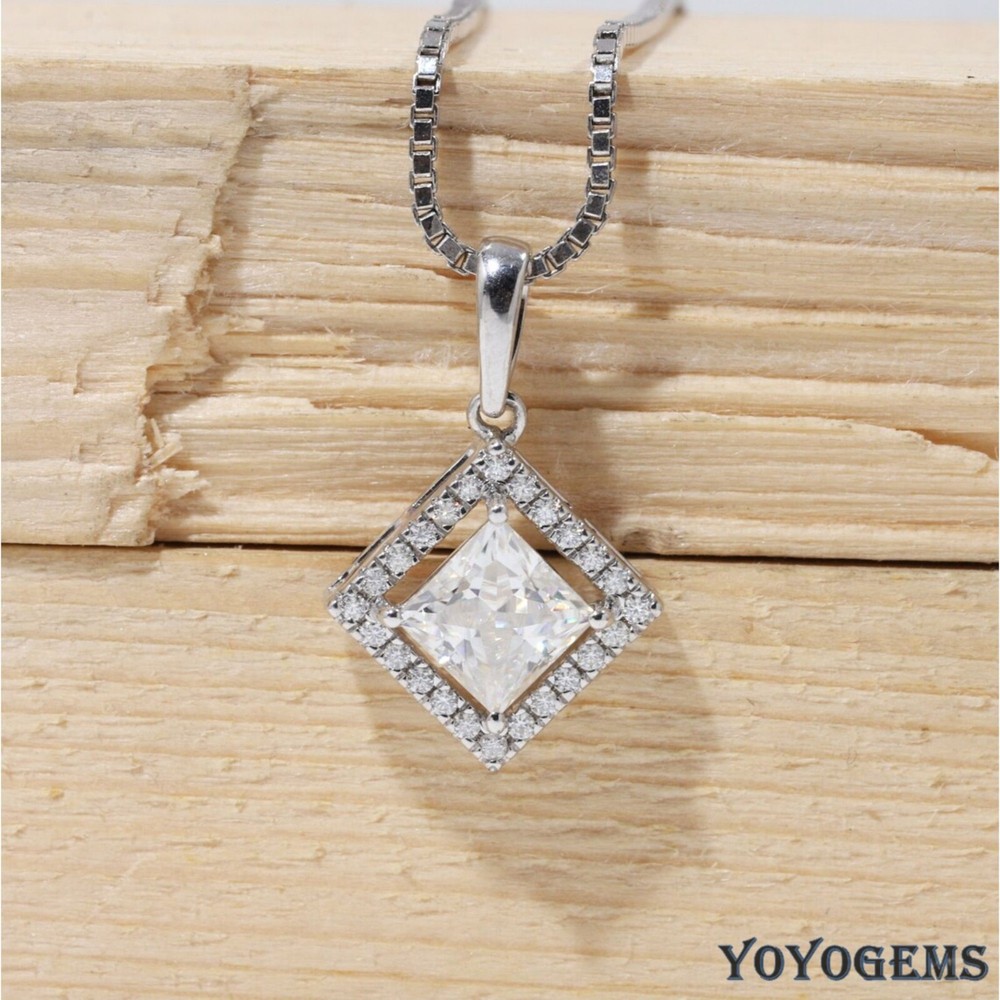 Christmas Sale Moissanite Halo Pendant Solid 14K White Gold 2 Carat Princess Cut-image