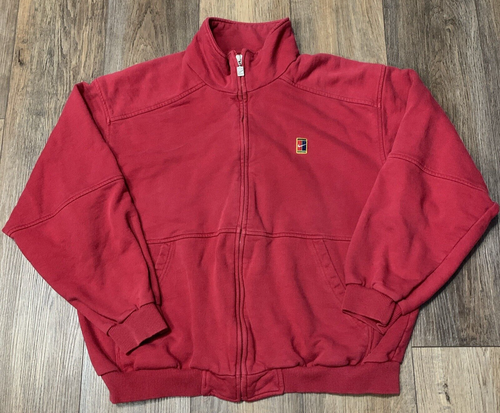 VTG 90s Nike Challenge Court Tennis Red Fleece Lined Full Zip Swoosh Jacket M