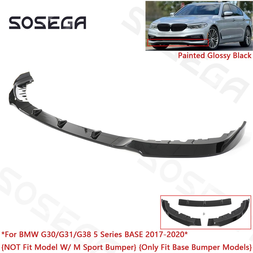 For BMW 5 Series G30 530i 540i BASE 2017-19 Gloss Black 3Pc Front Bumper Lip Kit