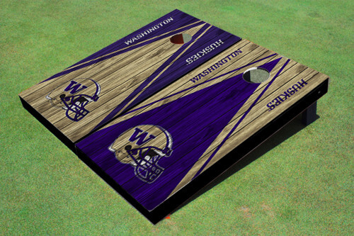 University Of Washington Helmet Alternating Wood Look Triangle Cornhole Boards