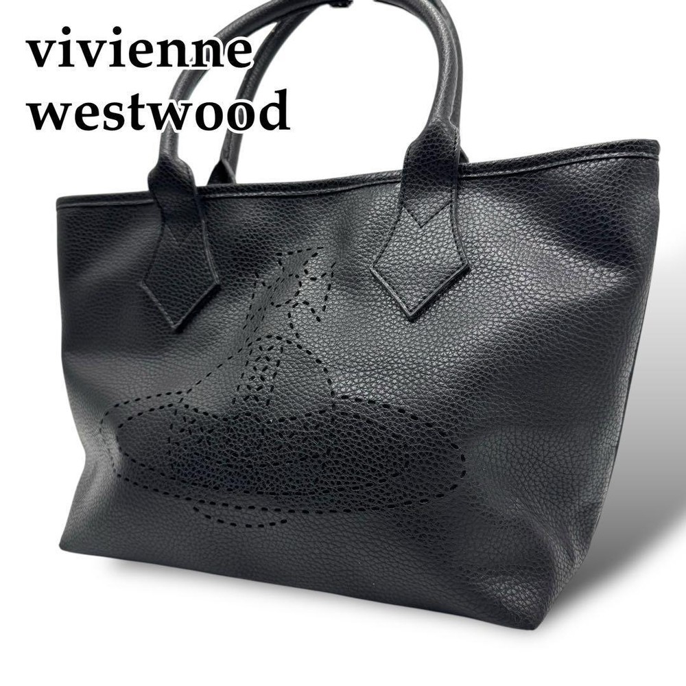 Vivienne Westwood Tote Bag Black Leather Orb Logo Unisex Women  Used Excellent+