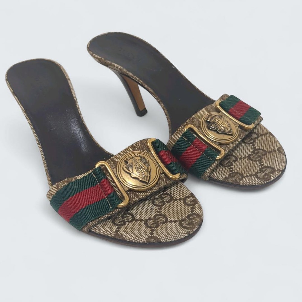 GUCCI GG Sherry Line Crest Mule Sandals Women US5 Authentic From Japan RIN