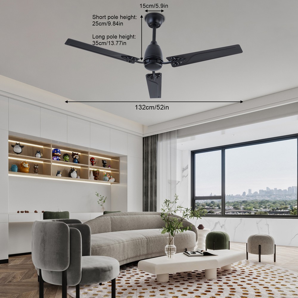 52 Inch Remote Control Ceiling Fan for Indoor Bedroom or Patio