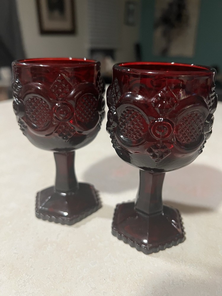 Vintage Avon Cape Cod Ruby Red Glass Small Goblet 4-1/2” Set of 2