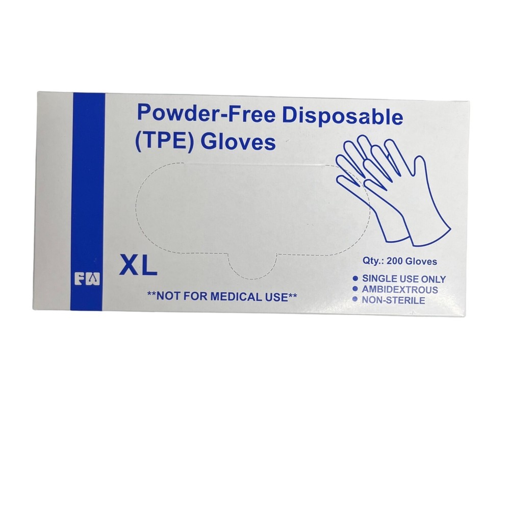 Powder Free Disposable TPE Gloves 200 Count Food Handling Size XL