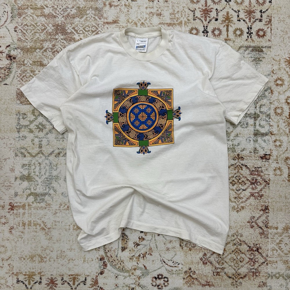 Vintage 90s Y2K Graphic Tee Single Stitch USA Retro Humor Art Yantra Joke Designer Used
