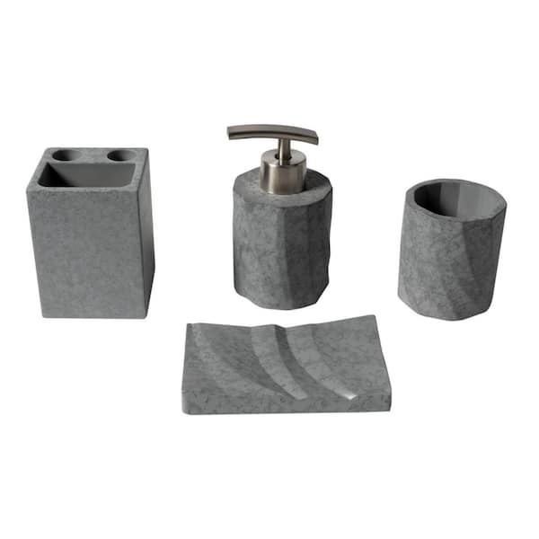 4-Piece Gray Matte Concrete Bath Hardware Set