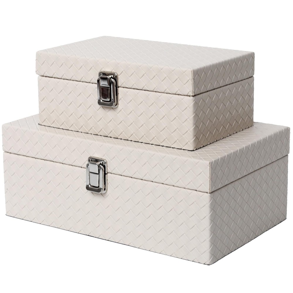 Faux Leather Jewelry Storage Box Set of 2 in Apricot White
