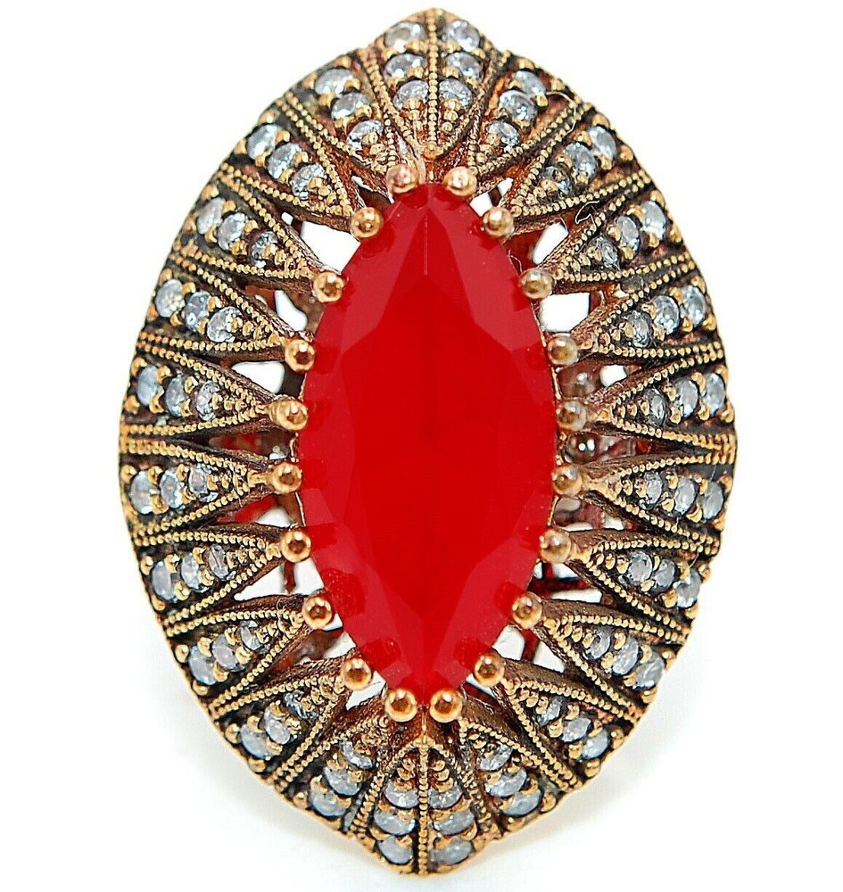 7CT Fire Garnet & Topaz Ottoman Empire Style Sterling Silver Ring Size 7