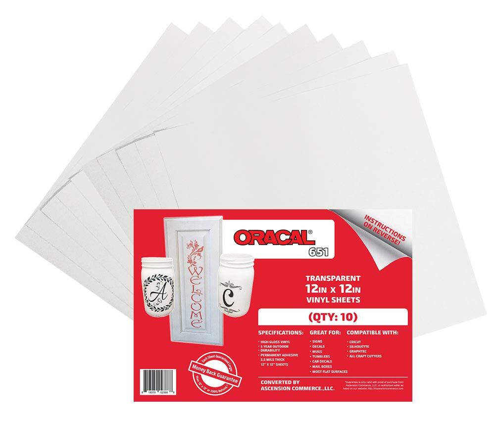 (10 Sheets) Oracal 651 Transparent Adhesive Craft Vinyl for Cricut, Silhouett...