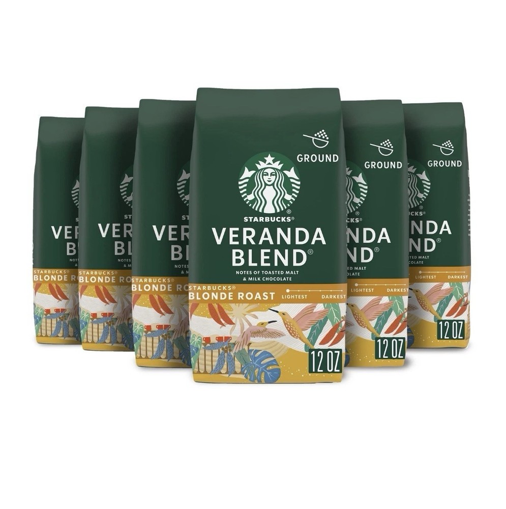 Starbucks Veranda Blend Ground Coffee 12oz Pack of 6 Light Roast Flavorful