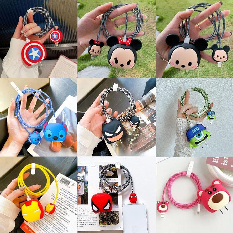 4pcs/set Cute 3d Cartoon Set Cable Protector for 18w/20w Charger Case Phone Wire