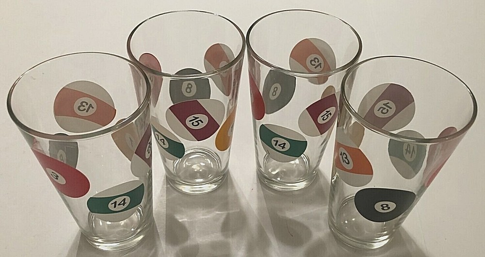 Set of 4 Libbey Billiard Pool Game Highball Drinkware Clear Glass Tumblers 16 oz