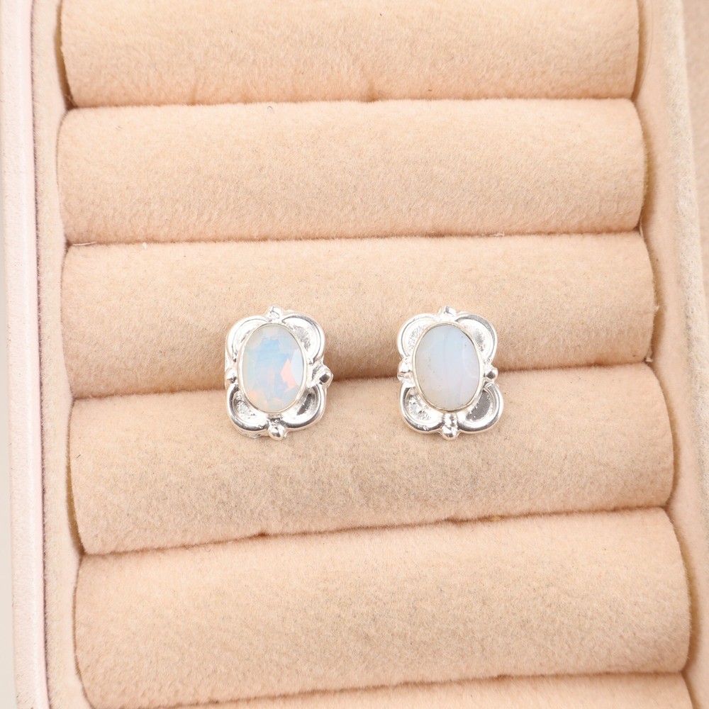 Sterling Silver Faceted Milky Opal Anniversary Drop Earrings Jewelry