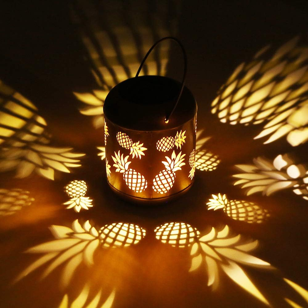 Solar-Powered LED Lawn Light with Hollow Pineapple Design for Outdoor Lighting