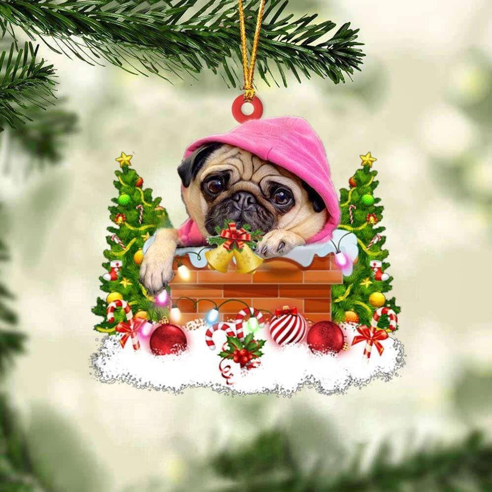 Lovely Pug Dog Christmas Tree Ornament  Pug Dog Xmas Holiday Ornament Gift Decor