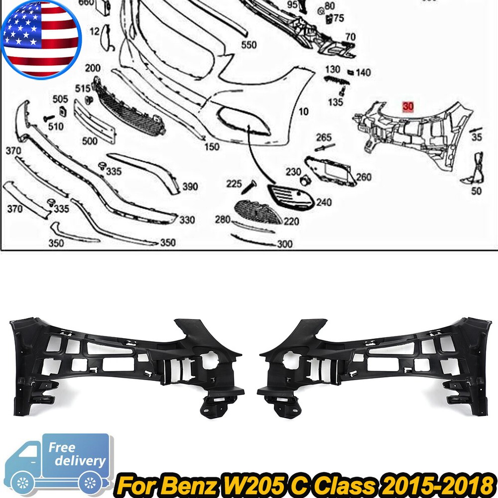 For 2015-2018 Mercedes Benz C300 Front Left and Right Upper Bumper Retainer Set
