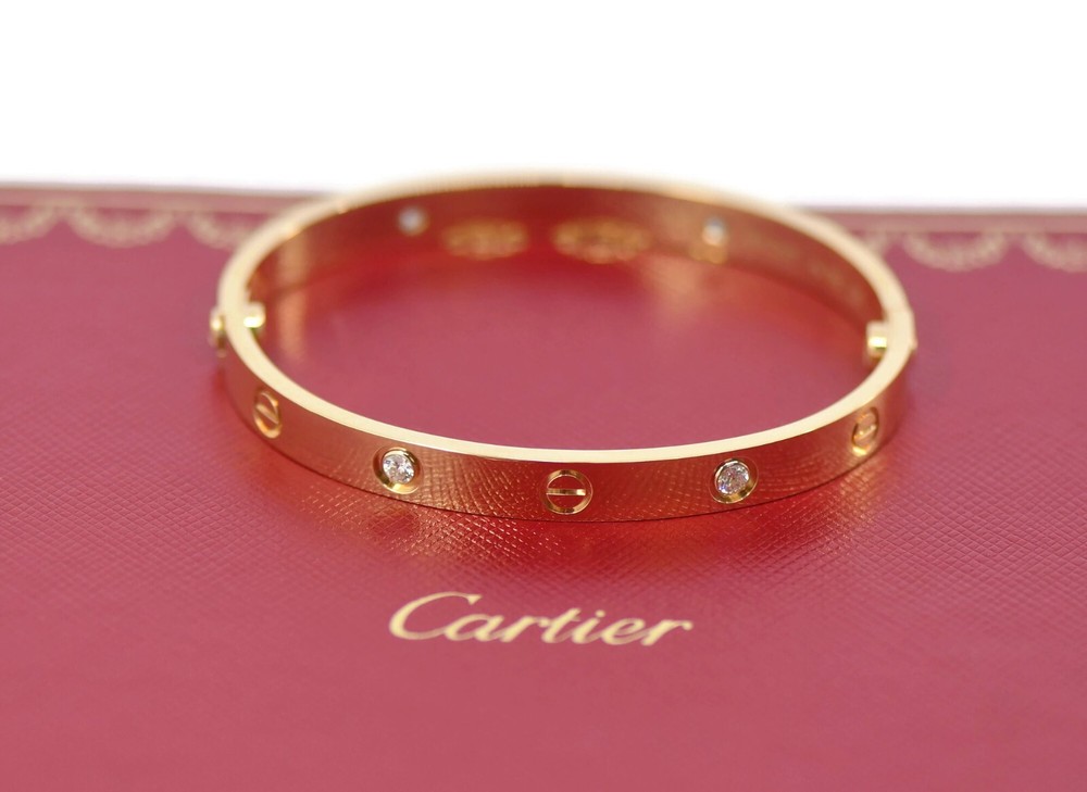 Cartier 18K Yellow Gold Love Bracelet with 4 Diamonds Size 17