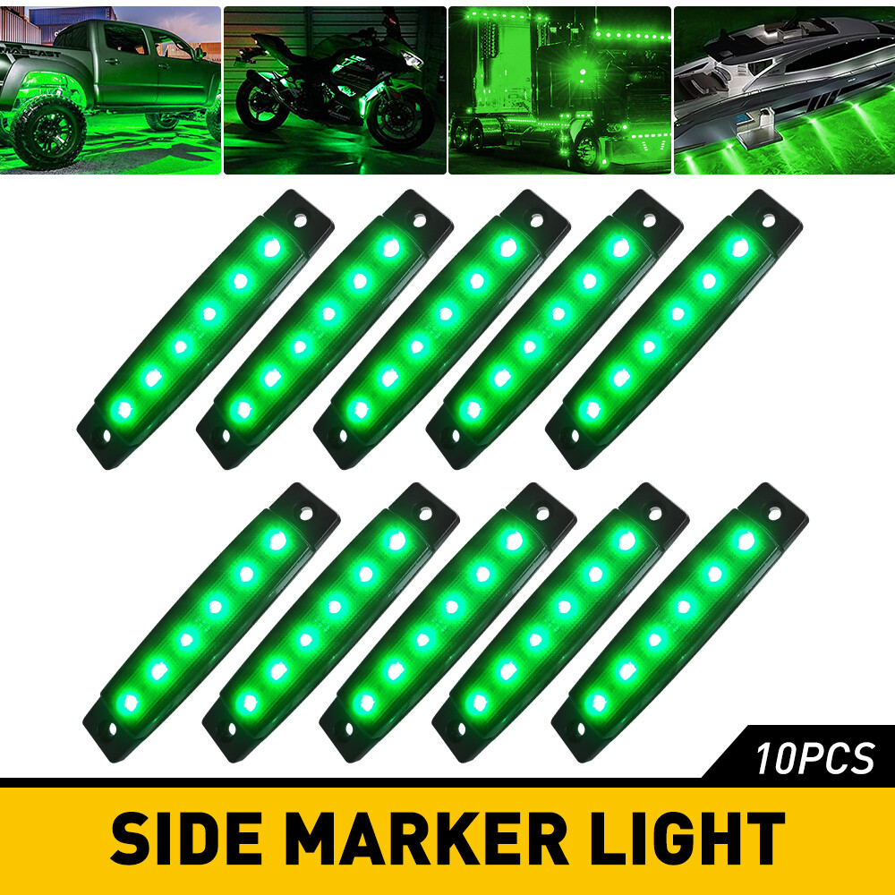 10Pcs Green 6 LED Side Marker Lights For Boat Truck Trailer Auto Clearance Light