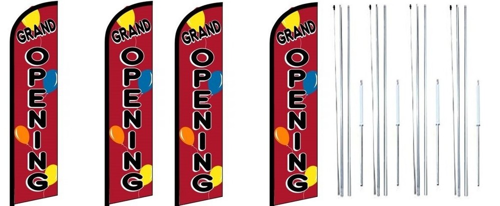 Grand Opening (Balloons) Windless Flag With Complete Hybrid Pole set- 4 pack