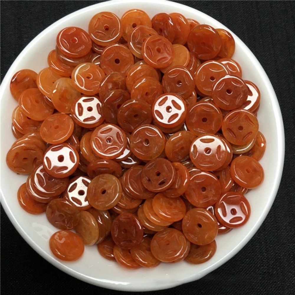 20PCS Grade A Natural Jadeite Red Round Coin Beads 9mm DIY Loose Pendants