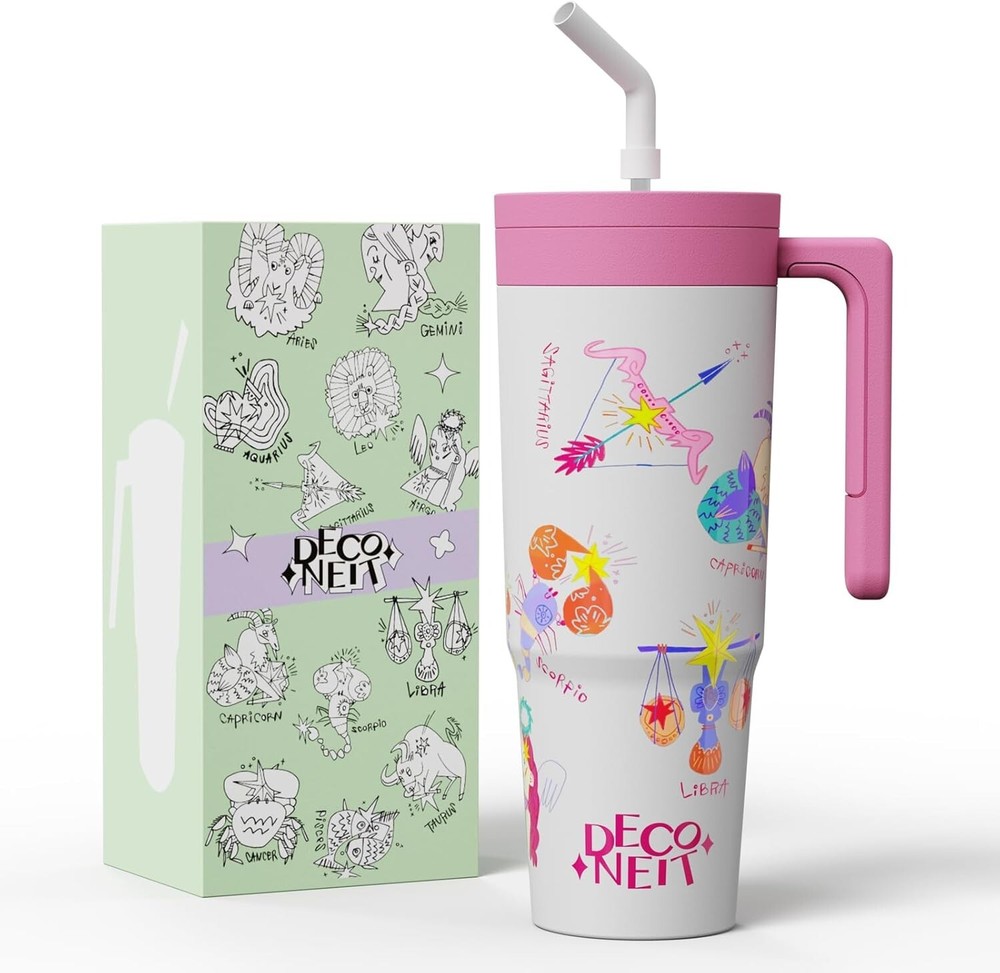 Tumbler with Handle and Straw, Reusable Vacuum Insulated Stainless Steel 40oz