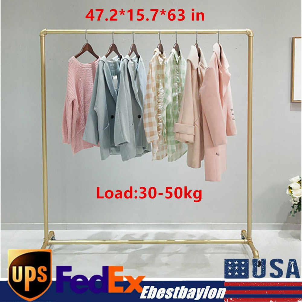 Commercial Rolling Garment Rack Clothing Shelf Gold Galvanized Steel Durable