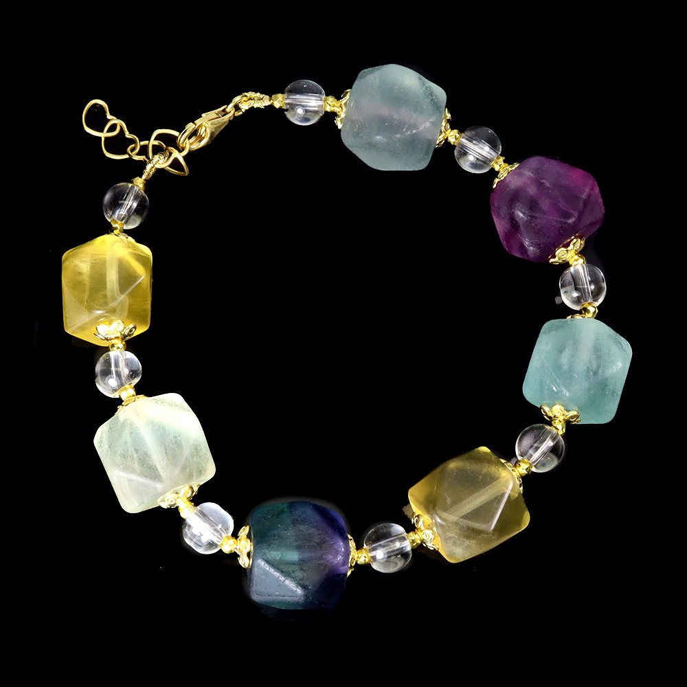 925 Sterling Silver Bracelet Fluorite 15x13mm Quartz Natural Gemstone Jewelry 8i