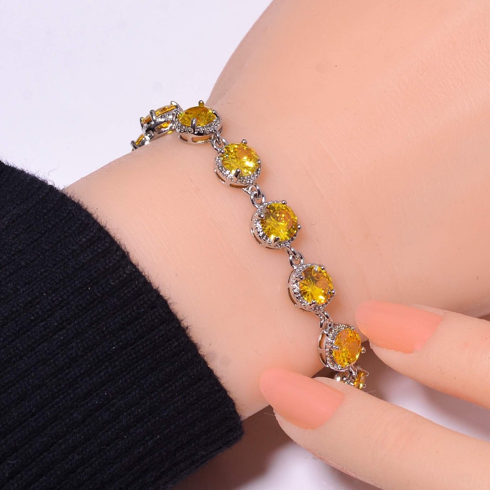 Citrine Sterling Silver Tennis Bracelet 7.99 Inch Valentine Gift for Her