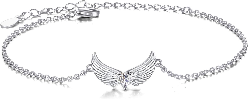 Angel Wings Bracelet Sterling Silver Guardian Angel Wings Heart Bracelets for Wo