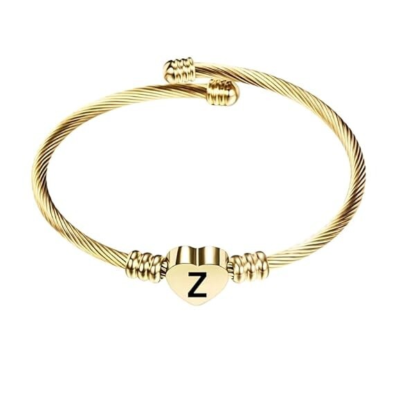 Stainless Steel Heart Word-Z Bracelet Engraved Charm Bracelet for Women Golden