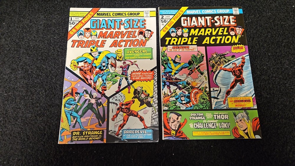 1975 MARVEL COMICS GIANT-SIZE MARVEL TRIPLE ACTION SET #1-2 VF- VINTAGE X-MEN