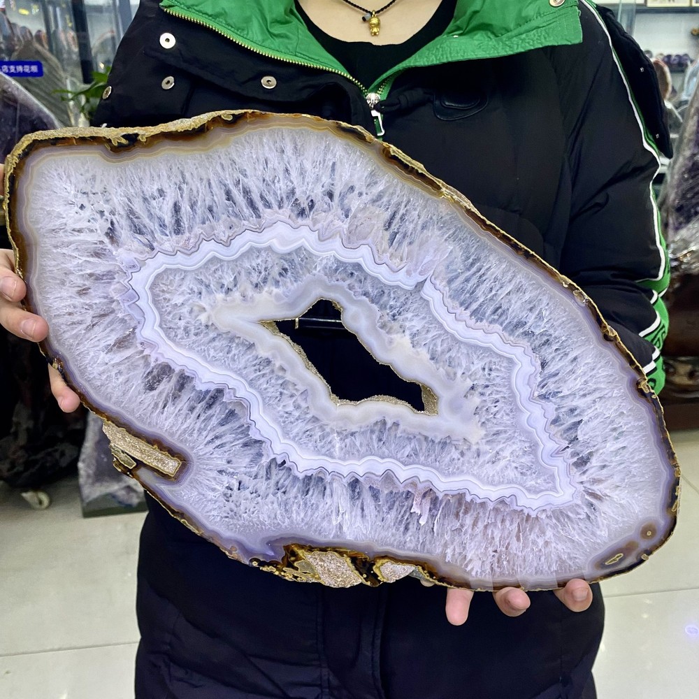 3.7LB Natural beautiful agate Geode Druzy Slice Extra large gemstone decoration