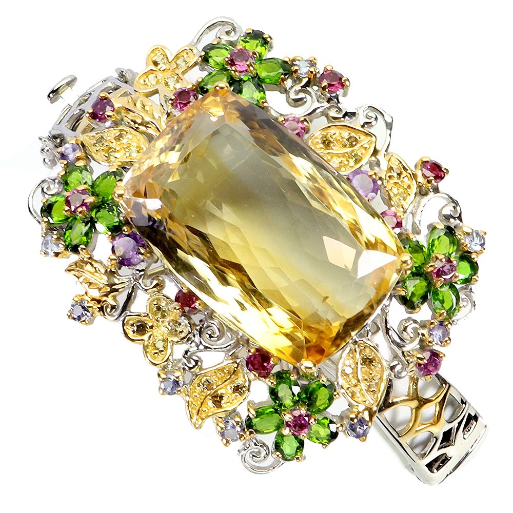 925 Sterling Silver Bangle Citrine 59ct Amethyst Handmade Gems Jewelry 7 In Rare