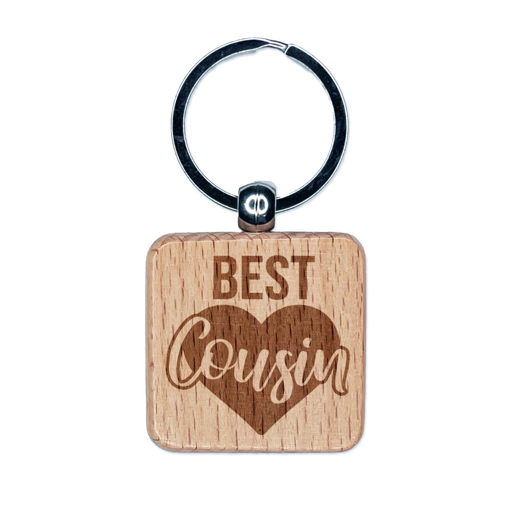 Best Cousin in Heart Engraved Wood Square Keychain Tag Charm