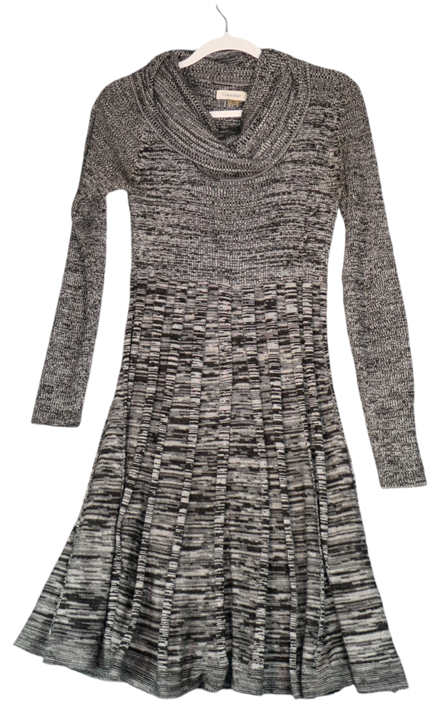 Calvin Klein Sweater Dress Womens M Heather Gray Ribbed Fit Flare Career Classic