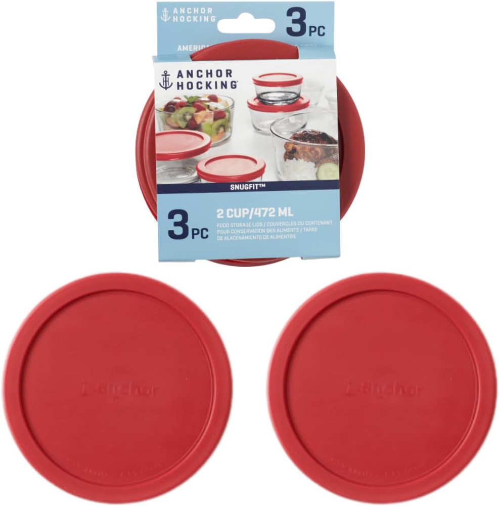 Red SnugFit 2-Cup Round Food Storage Replacement Lids, Set of 3