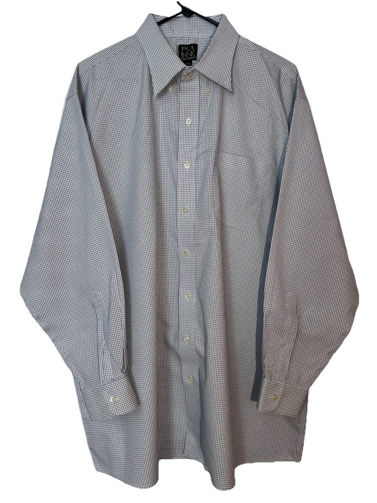 Men’s Jos A Bank Traveler’s Collection Shirt 18-34 White/Blue Check Long Sleeve